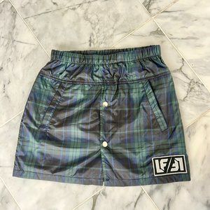 LF The Brand Subtle Green Blue Plaid Windbreaker Mini Skirt Small Button Down